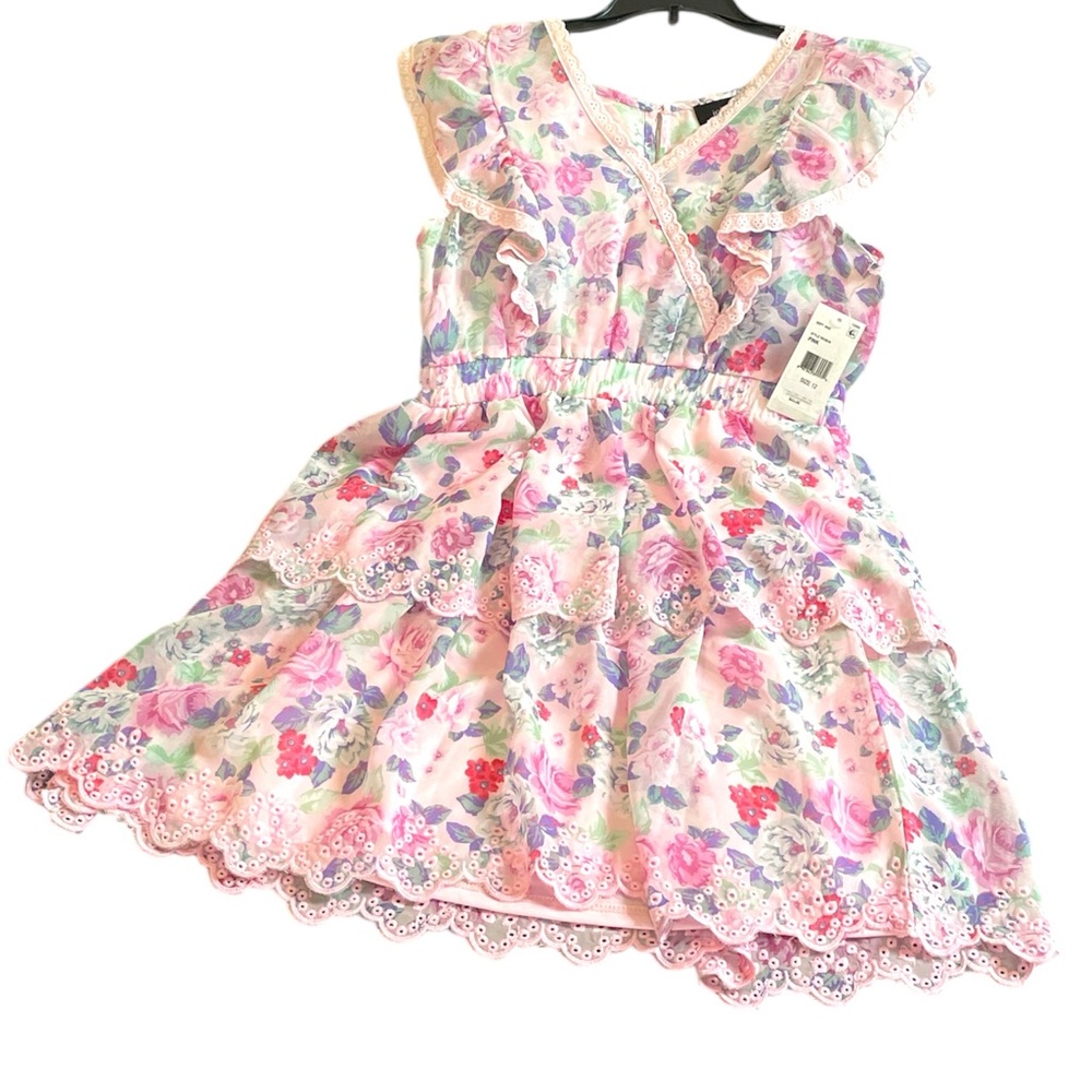 in*girl Big Girls Pink Floral Tiered Ruffle Dress | Size 12  NWT